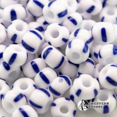 Bílé korálky s modrými pruhy - 50ks